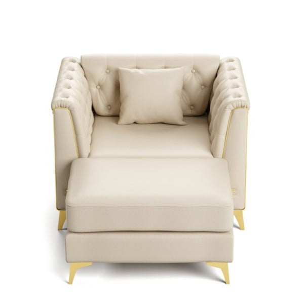 English Elm 40.1 Inch Chesterfield Single Sofa Faux Leather Tufted Seat with Metal Tapered Legs Beige+White W1885S00552