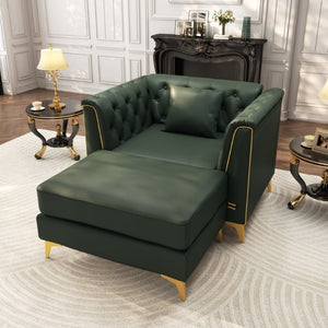 English Elm 40.1 Inch Chesterfield Single Sofa Faux Leather Tufted Seat with Metal Tapered Legs Green W1885S00553