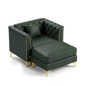 English Elm 40.1 Inch Chesterfield Single Sofa Faux Leather Tufted Seat with Metal Tapered Legs Green W1885S00553