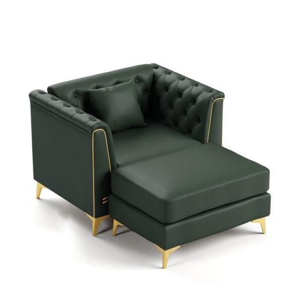English Elm 40.1 Inch Chesterfield Single Sofa Faux Leather Tufted Seat with Metal Tapered Legs Green W1885S00553