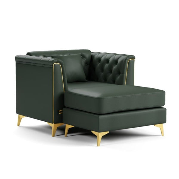 English Elm 40.1 Inch Chesterfield Single Sofa Faux Leather Tufted Seat with Metal Tapered Legs Green W1885S00553
