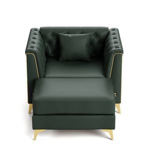 English Elm 40.1 Inch Chesterfield Single Sofa Faux Leather Tufted Seat with Metal Tapered Legs Green W1885S00553
