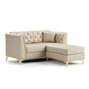 English Elm 61.8 Inch Faux Leather Chesterfield Sofa Tufted Two Seat Apartment Living Room Couch Beige+White W1885S00554
