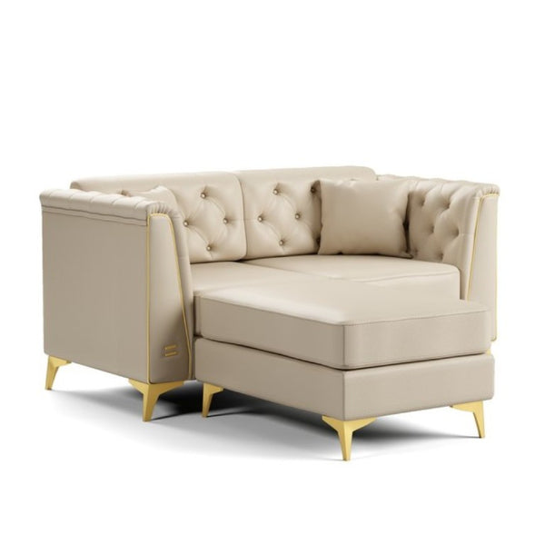 English Elm 61.8 Inch Faux Leather Chesterfield Sofa Tufted Two Seat Apartment Living Room Couch Beige+White W1885S00554