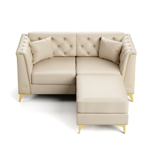English Elm 61.8 Inch Faux Leather Chesterfield Sofa Tufted Two Seat Apartment Living Room Couch Beige+White W1885S00554
