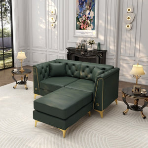 English Elm 61.8 Inch Faux Leather Chesterfield Sofa Tufted Two Seat Apartment Living Room Couch Green W1885S00555
