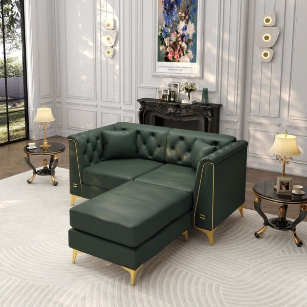 English Elm 61.8 Inch Faux Leather Chesterfield Sofa Tufted Two Seat Apartment Living Room Couch Green W1885S00555