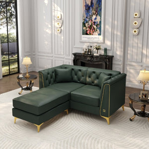 English Elm 61.8 Inch Faux Leather Chesterfield Sofa Tufted Two Seat Apartment Living Room Couch Green W1885S00555