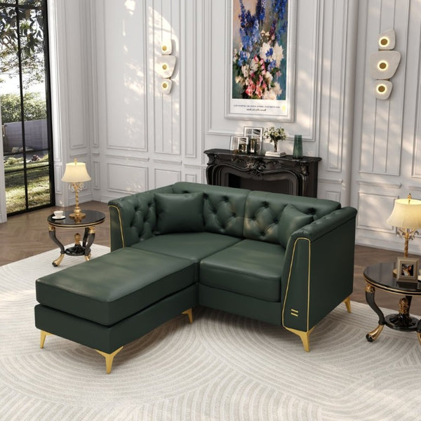 English Elm 61.8 Inch Faux Leather Chesterfield Sofa Tufted Two Seat Apartment Living Room Couch Green W1885S00555