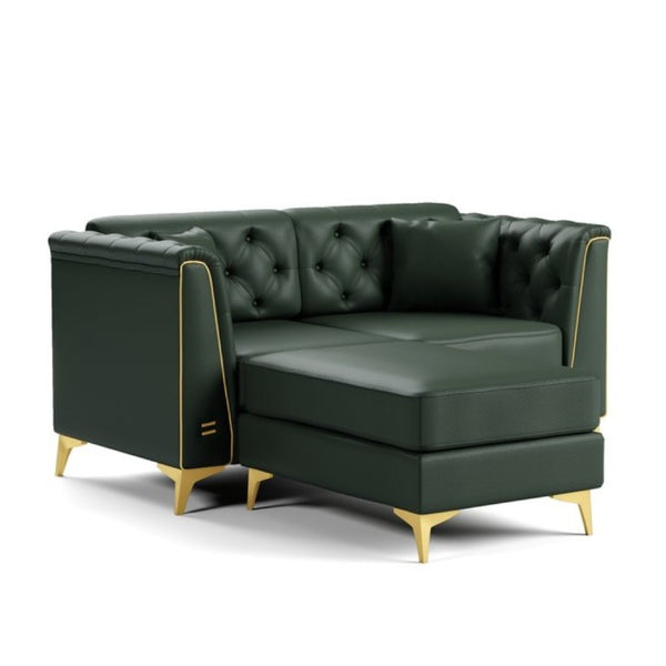 English Elm 61.8 Inch Faux Leather Chesterfield Sofa Tufted Two Seat Apartment Living Room Couch Green W1885S00555