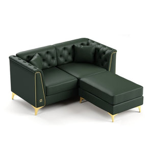 English Elm 61.8 Inch Faux Leather Chesterfield Sofa Tufted Two Seat Apartment Living Room Couch Green W1885S00555