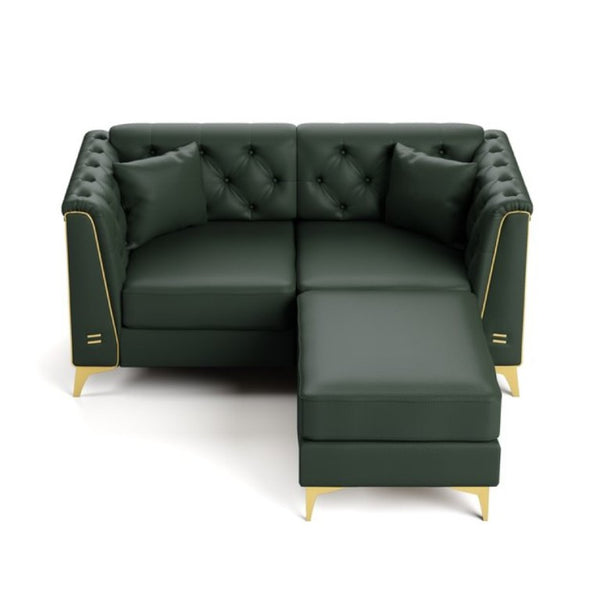 English Elm 61.8 Inch Faux Leather Chesterfield Sofa Tufted Two Seat Apartment Living Room Couch Green W1885S00555