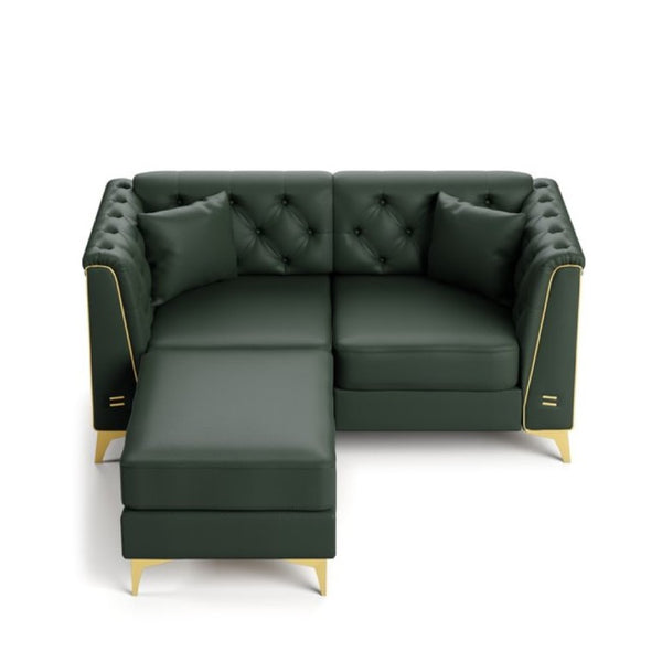 English Elm 61.8 Inch Faux Leather Chesterfield Sofa Tufted Two Seat Apartment Living Room Couch Green W1885S00555