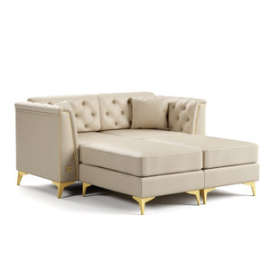 English Elm 61.8 Inch Chesterfield Loveseat Faux Leather Button Tufted Sofa with Metal Legs for Apartment Beige+White W1885S00556