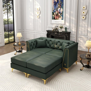 English Elm 61.8 Inch Chesterfield Loveseat Faux Leather Button Tufted Sofa with Metal Legs for Apartment Green W1885S00557