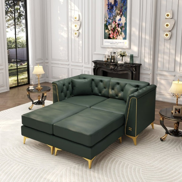 English Elm 61.8 Inch Chesterfield Loveseat Faux Leather Button Tufted Sofa with Metal Legs for Apartment Green W1885S00557