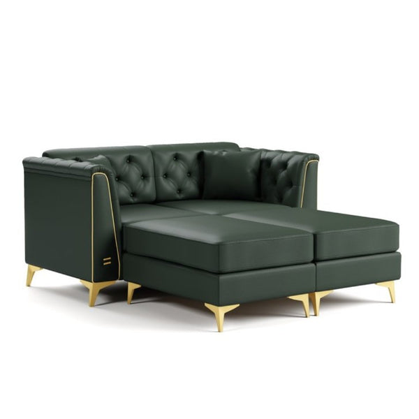 English Elm 61.8 Inch Chesterfield Loveseat Faux Leather Button Tufted Sofa with Metal Legs for Apartment Green W1885S00557