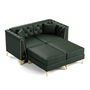English Elm 61.8 Inch Chesterfield Loveseat Faux Leather Button Tufted Sofa with Metal Legs for Apartment Green W1885S00557