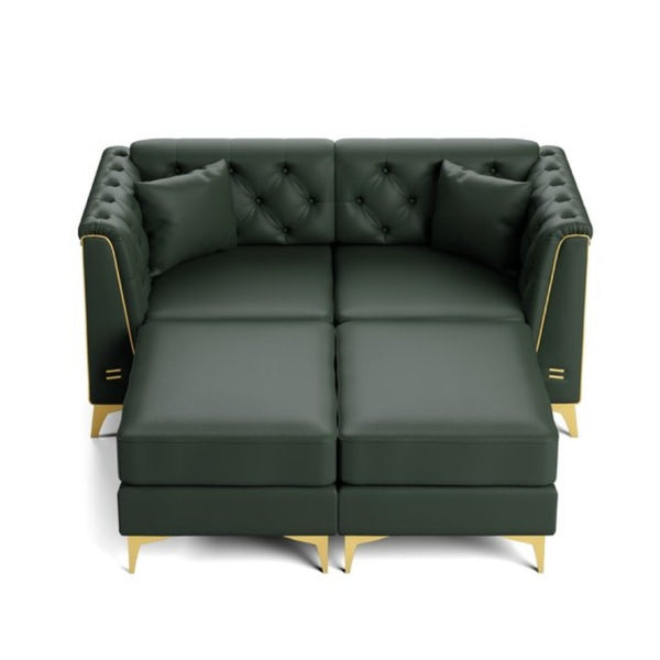 English Elm 61.8 Inch Chesterfield Loveseat Faux Leather Button Tufted Sofa with Metal Legs for Apartment Green W1885S00557