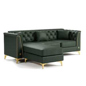 English Elm 81.5 Inch Tufted Faux Leather Chesterfield Sofa with Metal Trim Arms and Tapered Legs Green W1885S00559