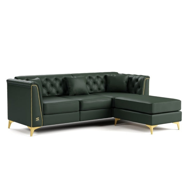 English Elm 81.5 Inch Tufted Faux Leather Chesterfield Sofa with Metal Trim Arms and Tapered Legs Green W1885S00559