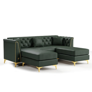 English Elm 81.5 Inch Chesterfield Faux Leather Sofa Button Tufted with Tapered Metal Legs for Living Room Green W1885S00561