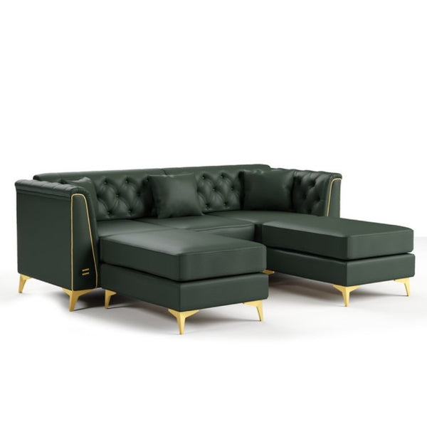 English Elm 81.5 Inch Chesterfield Faux Leather Sofa Button Tufted with Tapered Metal Legs for Living Room Green W1885S00561