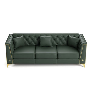 English Elm 81.5 Inch Chesterfield Faux Leather Sofa Button Tufted with Tapered Metal Legs for Living Room Green W1885S00561