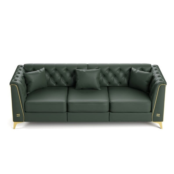 English Elm 81.5 Inch Chesterfield Faux Leather Sofa Button Tufted with Tapered Metal Legs for Living Room Green W1885S00561