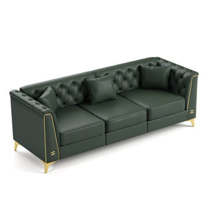 English Elm 81.5 Inch Chesterfield Faux Leather Sofa Button Tufted with Tapered Metal Legs for Living Room Green W1885S00561