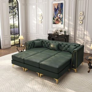 English Elm 81.5 Inch Faux Leather Chesterfield Sofa Tufted 3 Seater with Tapered Metal Legs Living Room Green W1885S00563