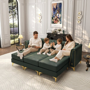 English Elm 81.5 Inch Faux Leather Chesterfield Sofa Tufted 3 Seater with Tapered Metal Legs Living Room Green W1885S00563