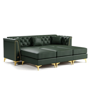 English Elm 81.5 Inch Faux Leather Chesterfield Sofa Tufted 3 Seater with Tapered Metal Legs Living Room Green W1885S00563