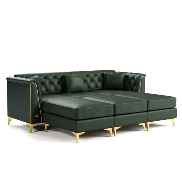 English Elm 81.5 Inch Faux Leather Chesterfield Sofa Tufted 3 Seater with Tapered Metal Legs Living Room Green W1885S00563