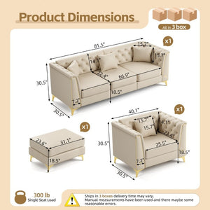 English Elm Light Luxury Modular Faux Leather Chesterfield Sofa with Tufted Back and Metal Leg Detail Beige+White W1885S00564