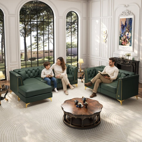 English Elm Light Luxury Faux Leather Modular Chesterfield Sofa with Tufted Back and Tapered Legs Green W1885S00567