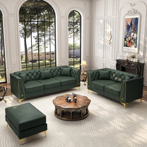 English Elm Light Luxury Faux Leather Modular Chesterfield Sofa with Tufted Back and Tapered Legs Green W1885S00567