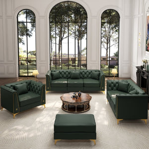 English Elm Light Luxury Modular Chesterfield Faux Leather Sofa with Tufted Cushions and Metal Trim Legs Green W1885S00569