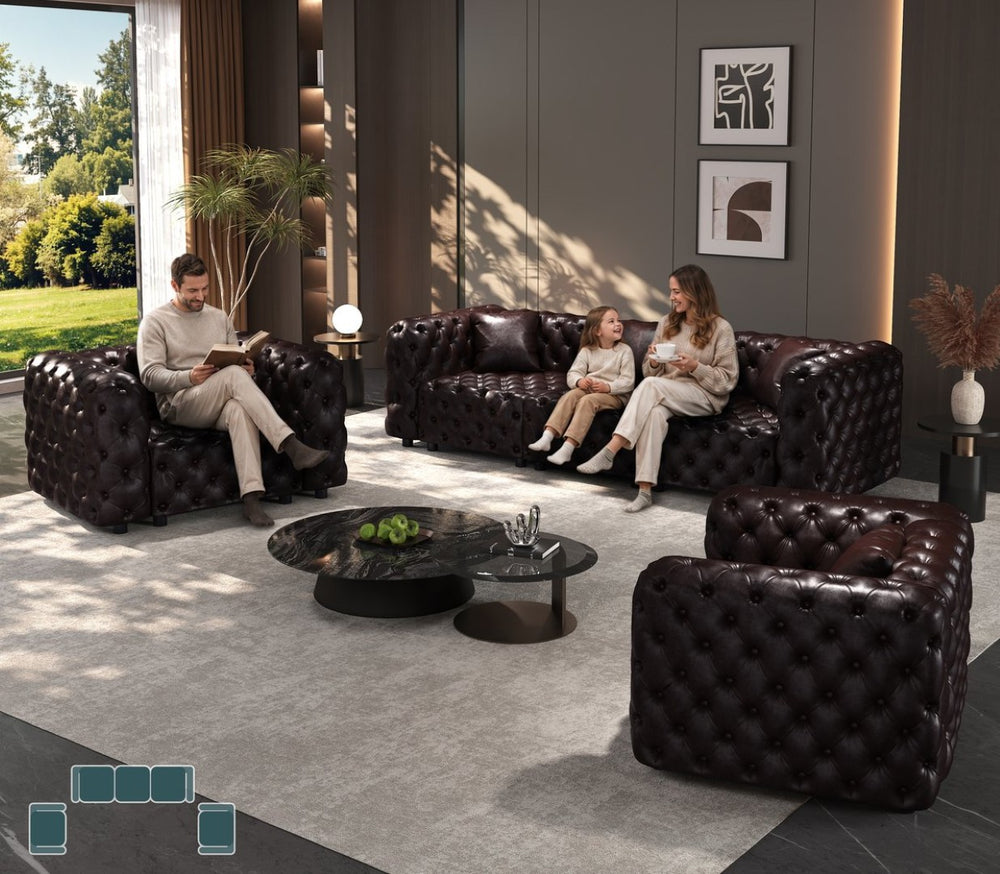 English Elm Modern Faux Leather Modular Sectional Sofa Tufted 5 Seat Living Room Couch Brown W1885S00570
