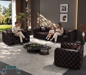 English Elm Modern Faux Leather Modular Sectional Sofa Tufted 5 Seat Living Room Couch Brown W1885S00570