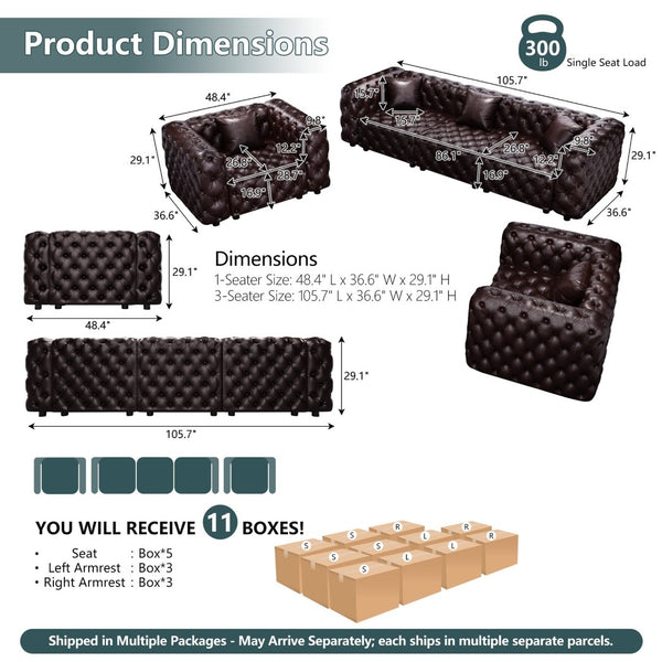 English Elm Modern Faux Leather Modular Sectional Sofa Tufted 5 Seat Living Room Couch Brown W1885S00570