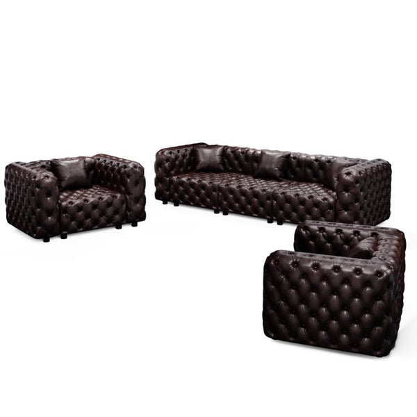 English Elm Modern Faux Leather Modular Sectional Sofa Tufted 5 Seat Living Room Couch Brown W1885S00570