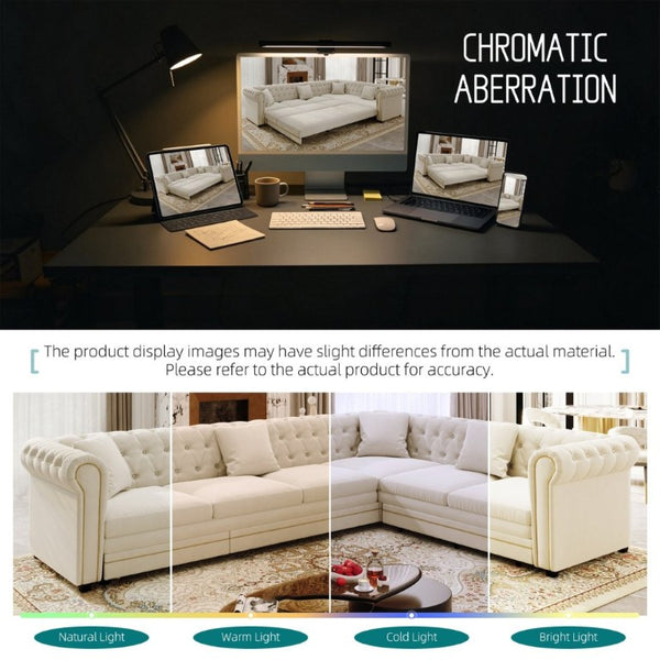 English Elm 115.3 Chesterfield Velvet Sleeper Sectional with Tufted Back Gold Trim Rolled Arms Beige White W1885S00574