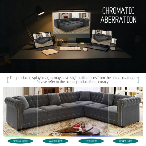 English Elm 115.3 Chesterfield Velvet Sleeper Sectional with Tufted Back Gold Trim Rolled Arms Grey W1885S00575