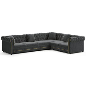 English Elm 115.3 Chesterfield Velvet Sleeper Sectional with Tufted Back Gold Trim Rolled Arms Grey W1885S00575
