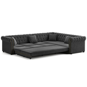English Elm 115.3 Chesterfield Velvet Sleeper Sectional with Tufted Back Gold Trim Rolled Arms Grey W1885S00575