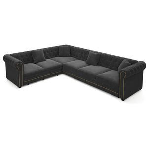 English Elm 115.3 Chesterfield Velvet Sleeper Sectional with Tufted Back Gold Trim Rolled Arms Grey W1885S00575