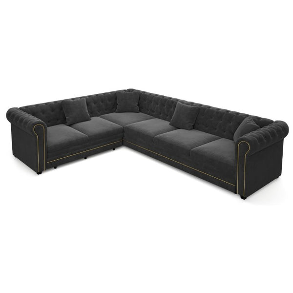 English Elm 115.3 Chesterfield Velvet Sleeper Sectional with Tufted Back Gold Trim Rolled Arms Grey W1885S00575