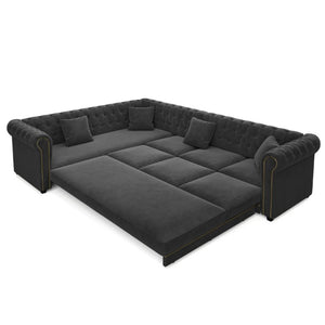 English Elm 115.3 Chesterfield Velvet Sleeper Sectional with Tufted Back Gold Trim Rolled Arms Grey W1885S00575