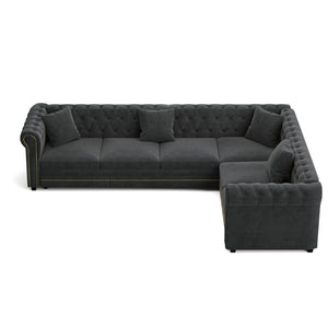 English Elm 115.3 Chesterfield Velvet Sleeper Sectional with Tufted Back Gold Trim Rolled Arms Grey W1885S00575